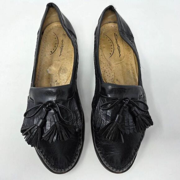 SANTONI RELAXED ITALY BLACK KILTIE TASSEL LOAFERS MOC TOE MENS SIZE 9.5 EE WIDE - Picture 2 of 10